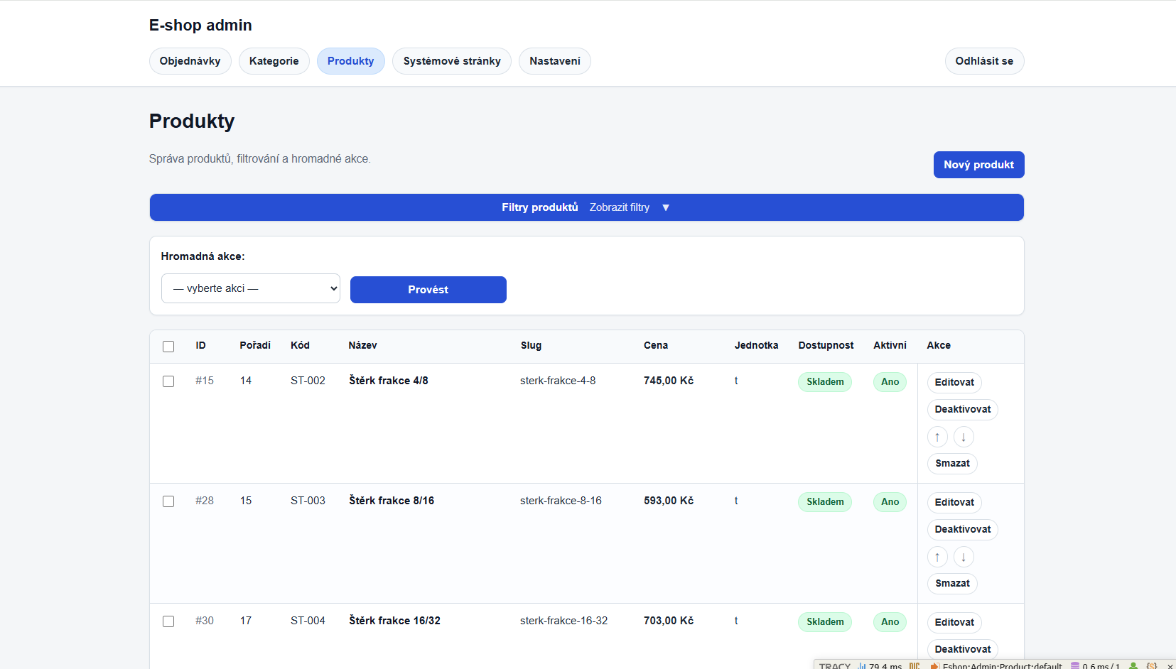 Ukázka administrace IR E-shopu