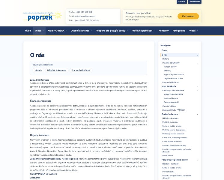 Webové stránky pro Paprsek Vyškov