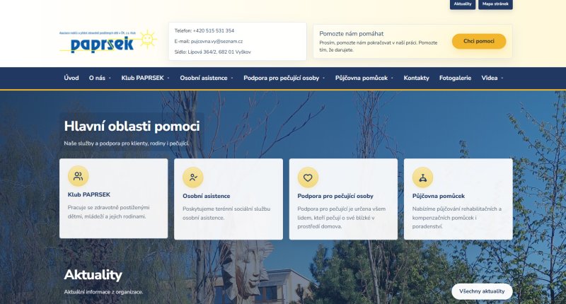 Webové stránky pro Paprsek Vyškov