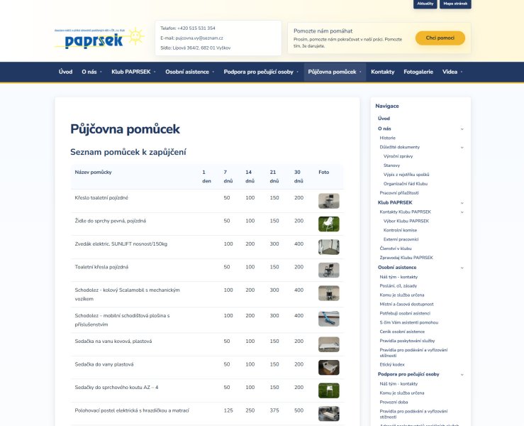 Webové stránky pro Paprsek Vyškov